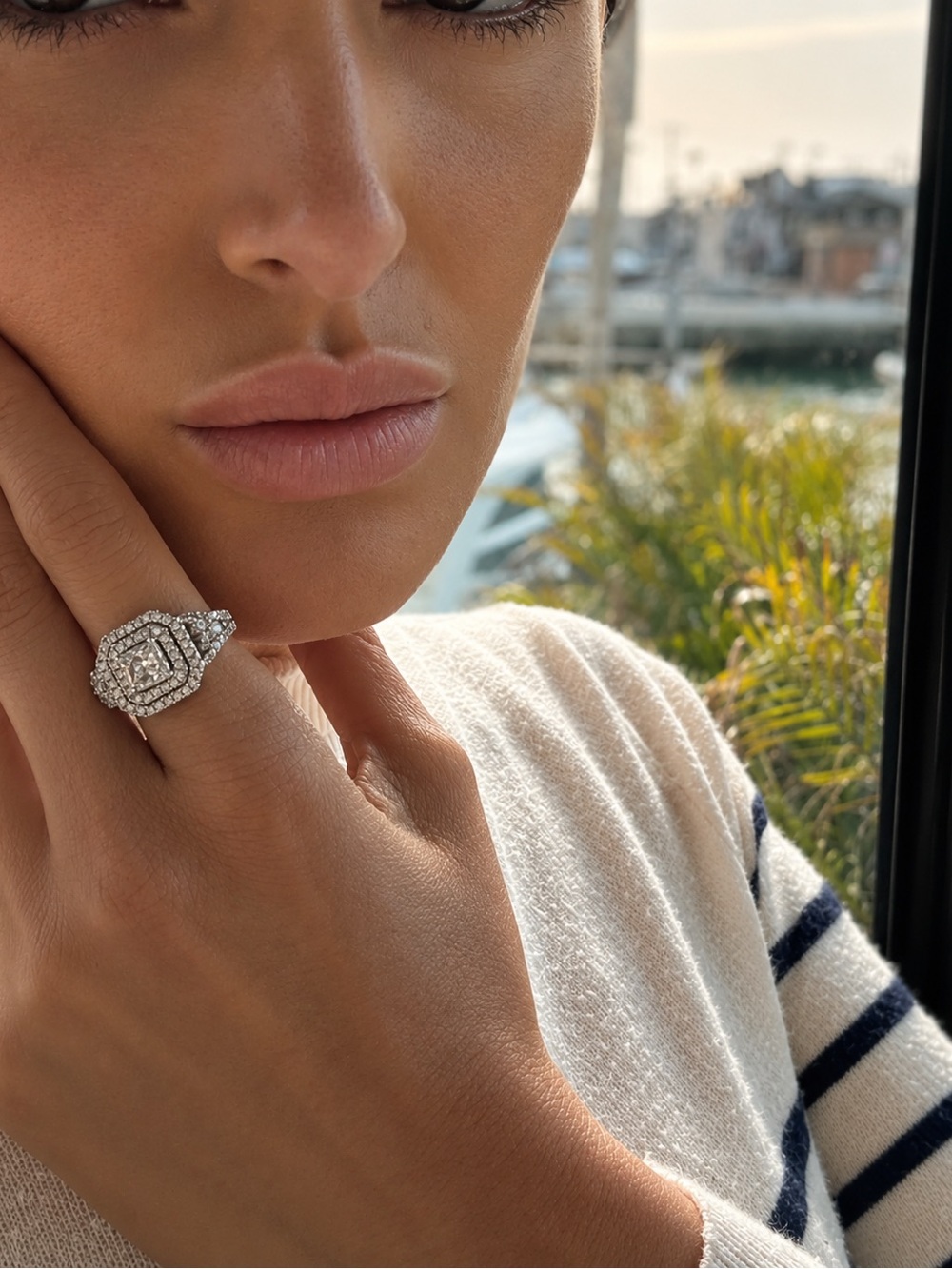 925 Sterling Silver Princess Cut CZ Halo Ring Black Rhodium Pave Statement